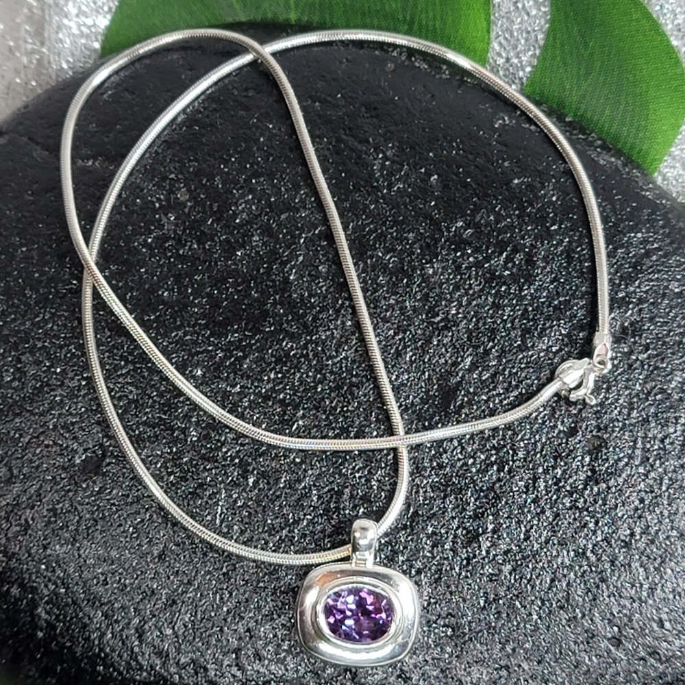 Amethyst & 925 Sterling Silver Pendant & Necklace